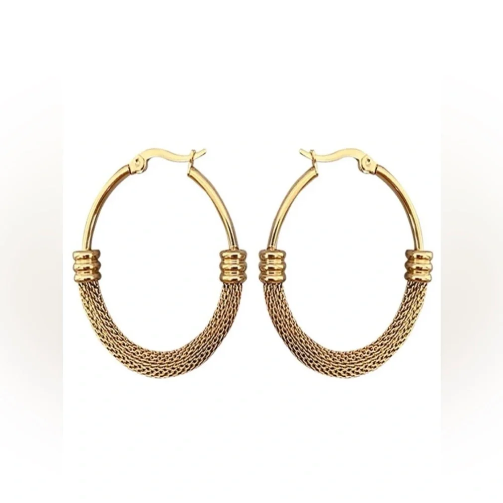 New Anthro Gold Textured Hoop Earrings - Picture 7 of 14
